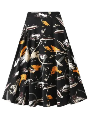 Graffiti Floral High Waist Chiffon Printed Skirt