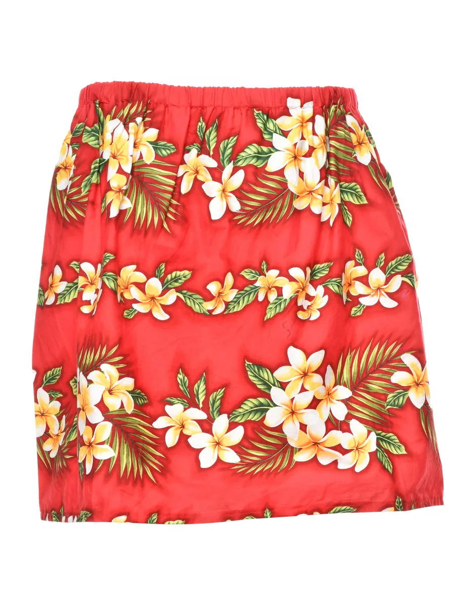 Hawaiian Print A-line Skirt - M