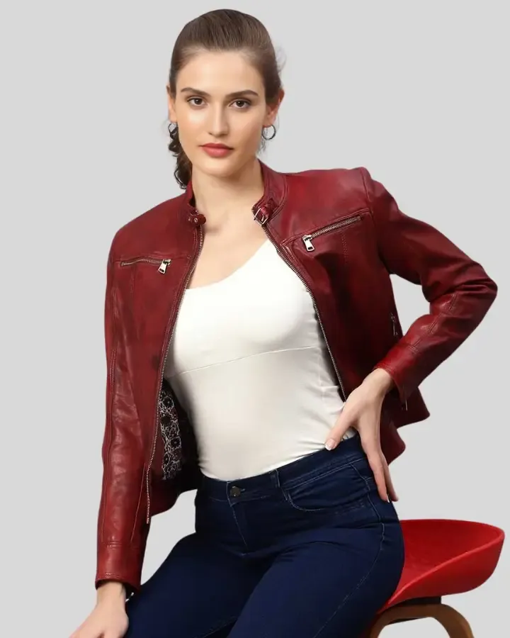 Hazal Red Racer Leather Jacket