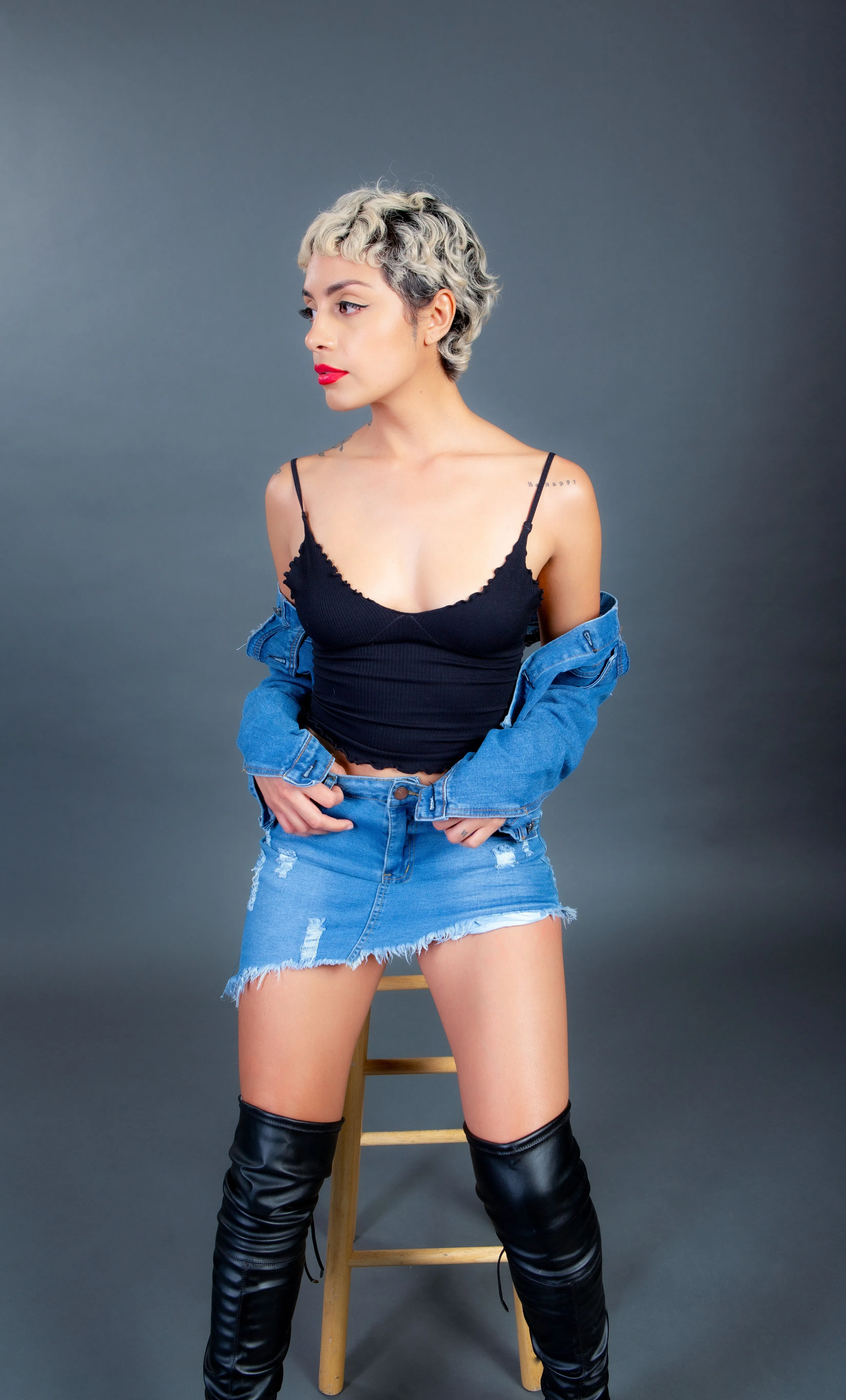 High Times Asymmetrical Denim Mini Skirt