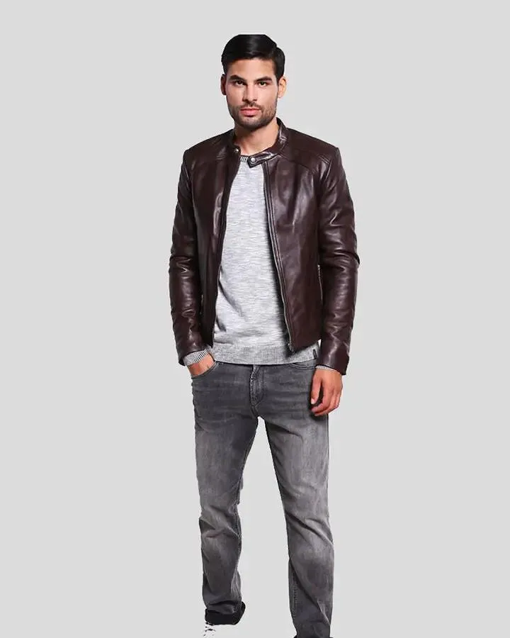 Joey Brown Leather Racer Jacket