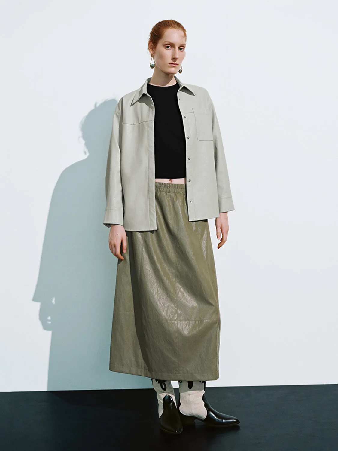 Leather Oversized A-Line Skirts