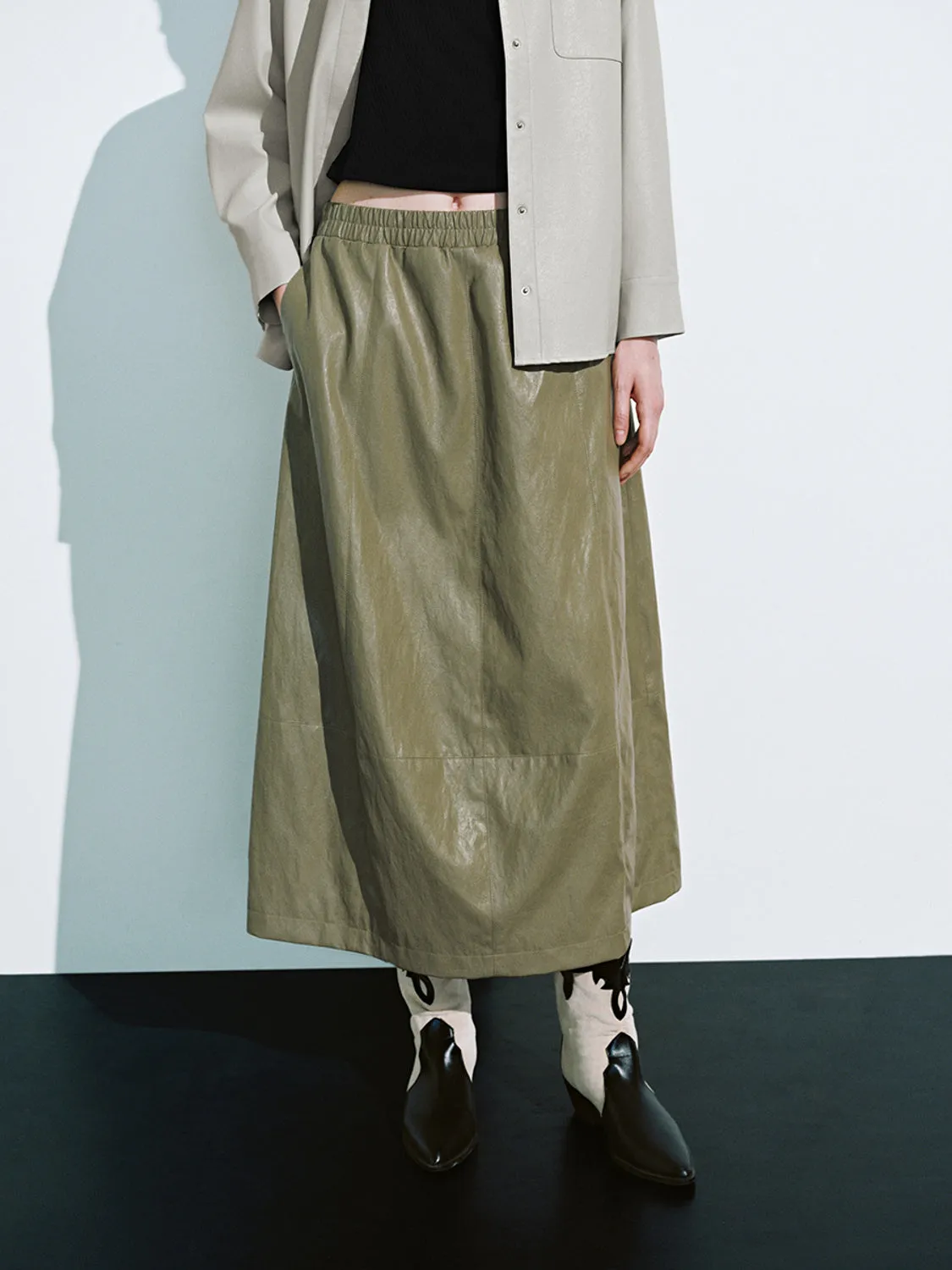 Leather Oversized A-Line Skirts