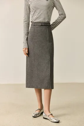 LILY Grey-Tone Wool High-Waisted Pencil Skirt