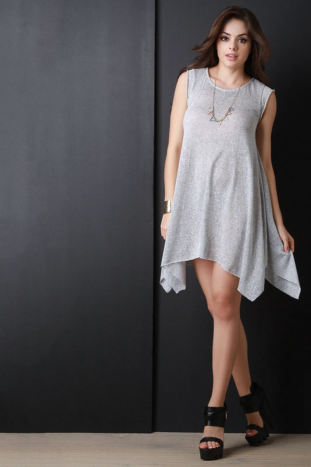 Loose Knit Asymmetrical Hem Shift Dress