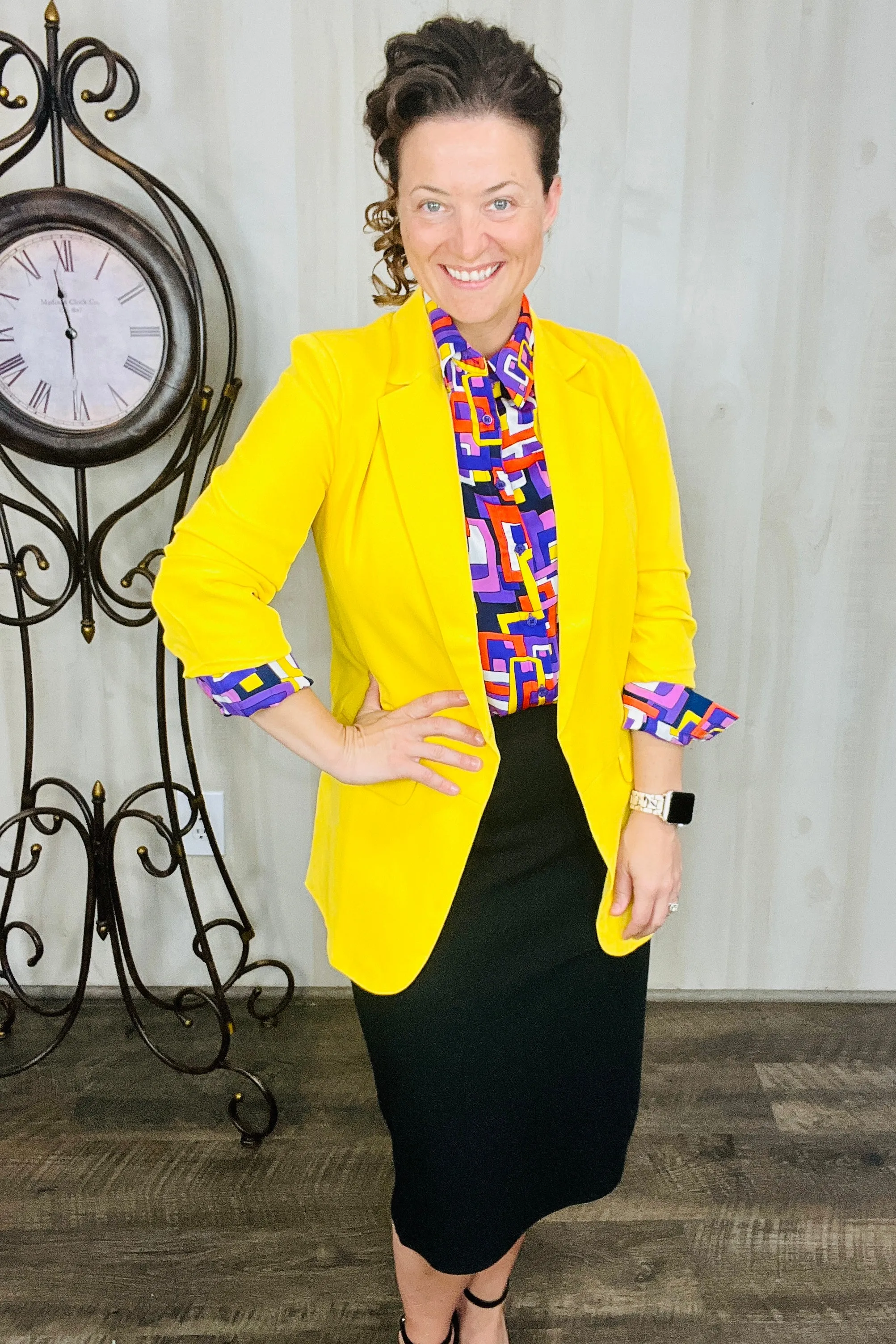 Madeline Ruched Sleeved Blazer- Yellow