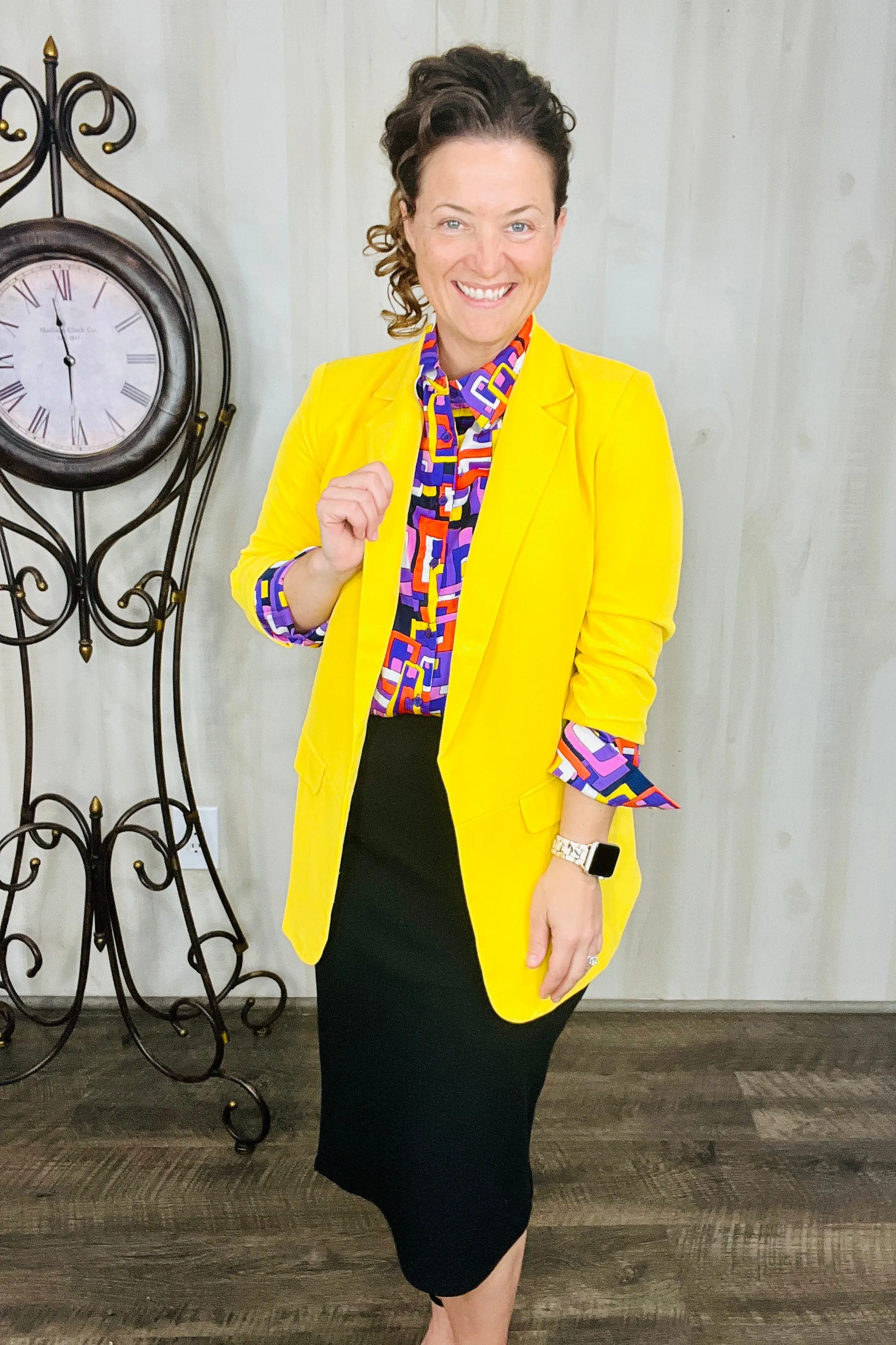 Madeline Ruched Sleeved Blazer- Yellow