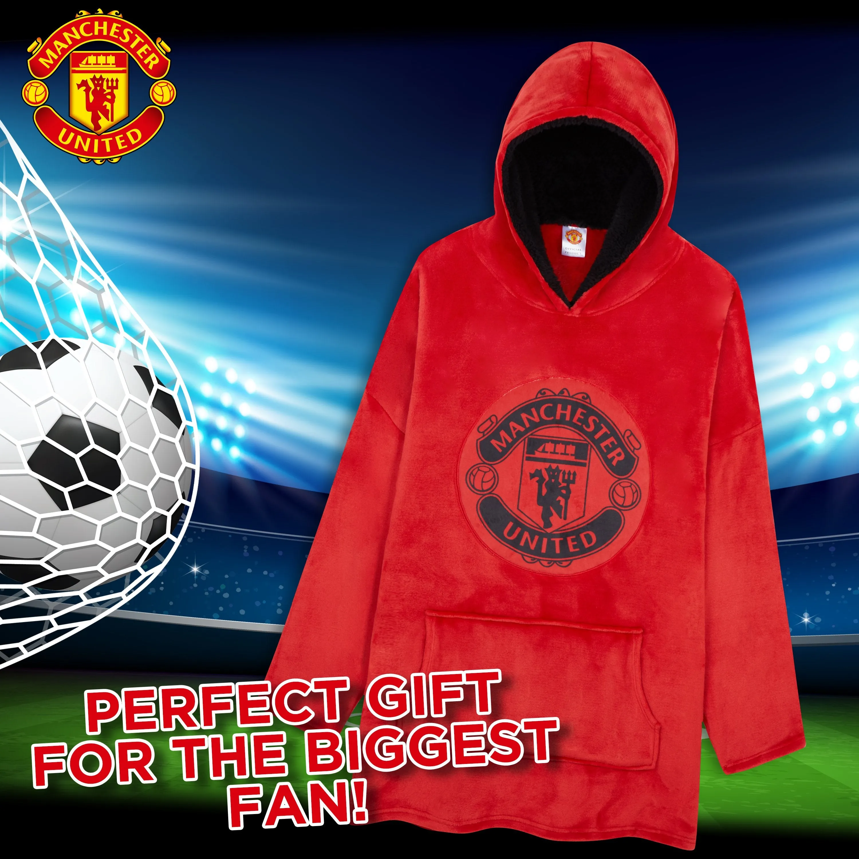 Manchester United F.C. Oversized RED Hoodie Blanket For Men, Man U Football Gifts