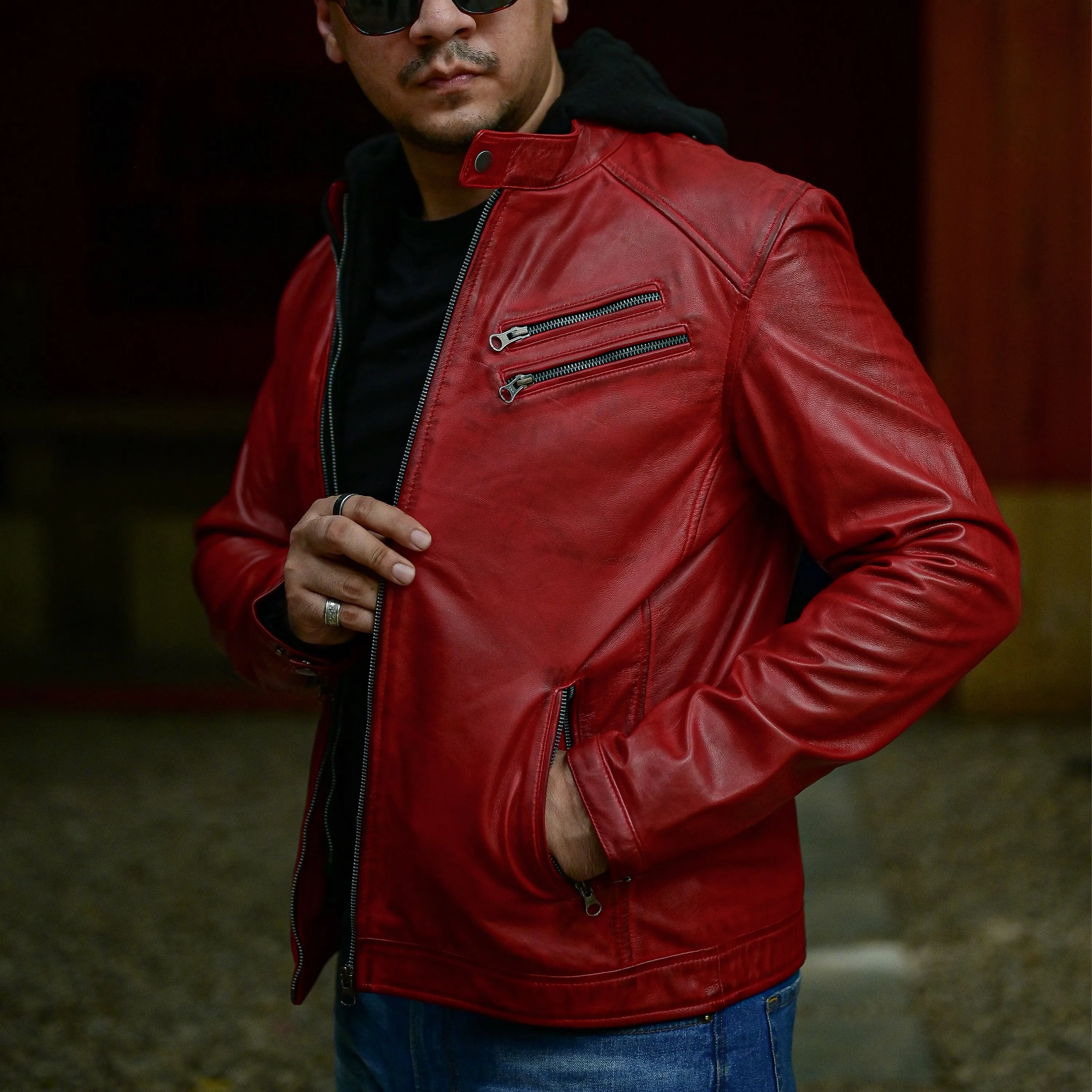 Mens Casual Hooded Vintage Leather Jacket  with Removable Hood