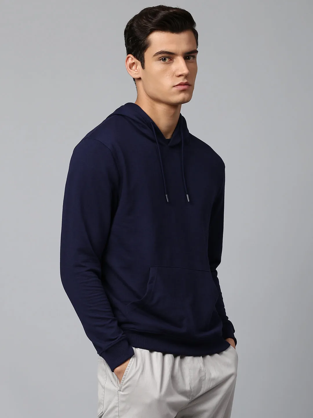 Mens Long-Sleeve Hoodie - Lightweight Casual Winterwear  (Navy)