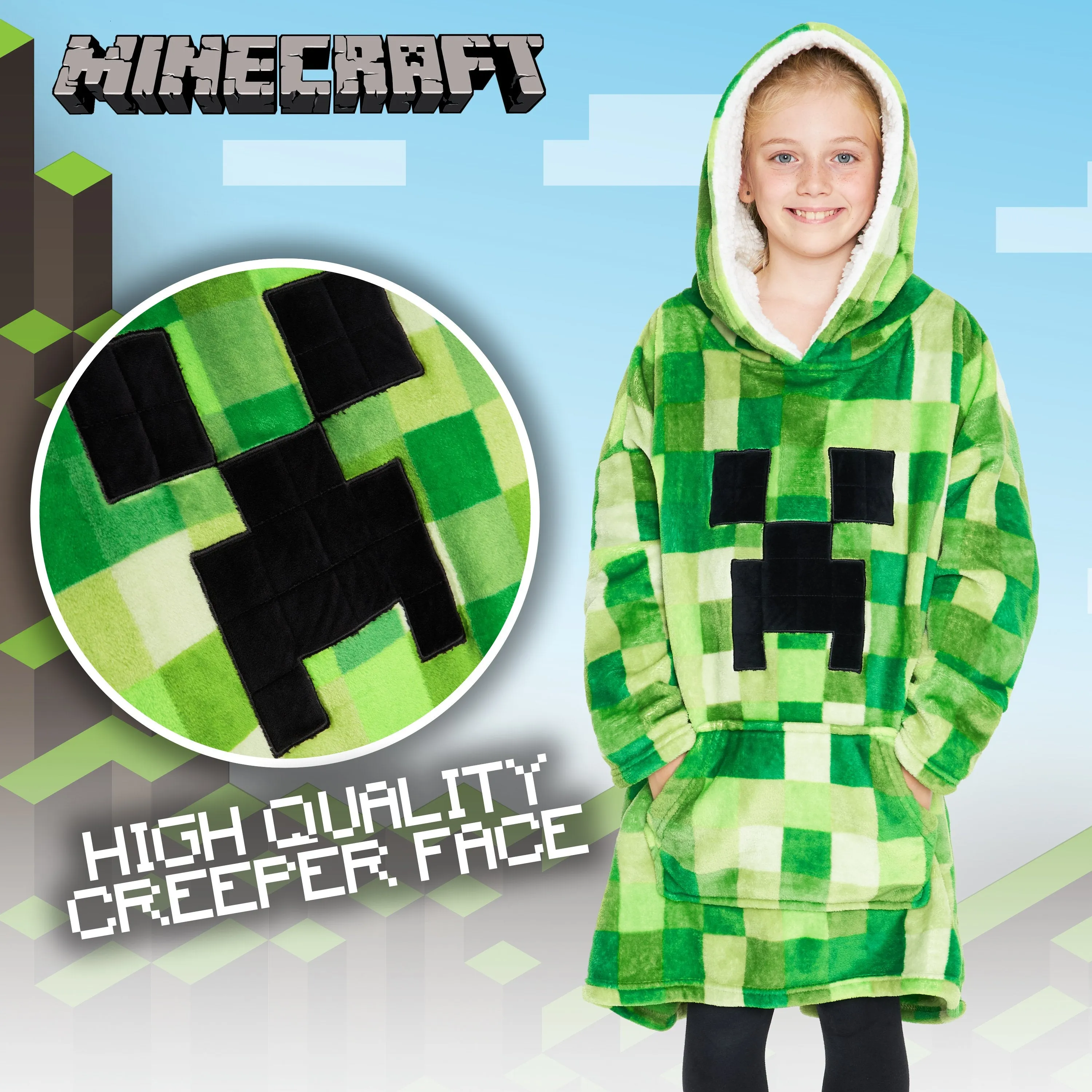 Minecraft Green Hoodie for Kids, Oversized Blanket Hoodie Boys, Minecraft Gifts