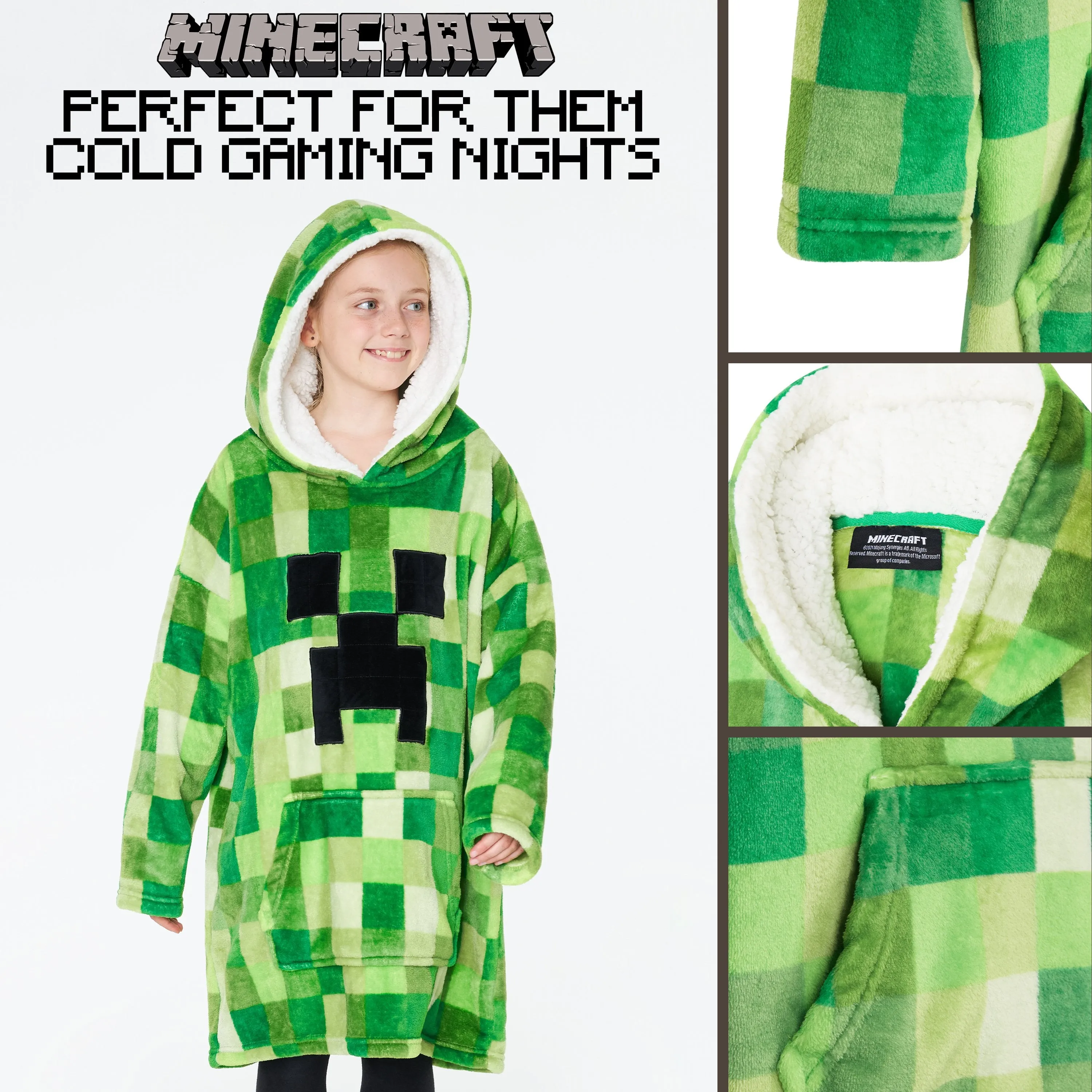 Minecraft Green Hoodie for Kids, Oversized Blanket Hoodie Boys, Minecraft Gifts