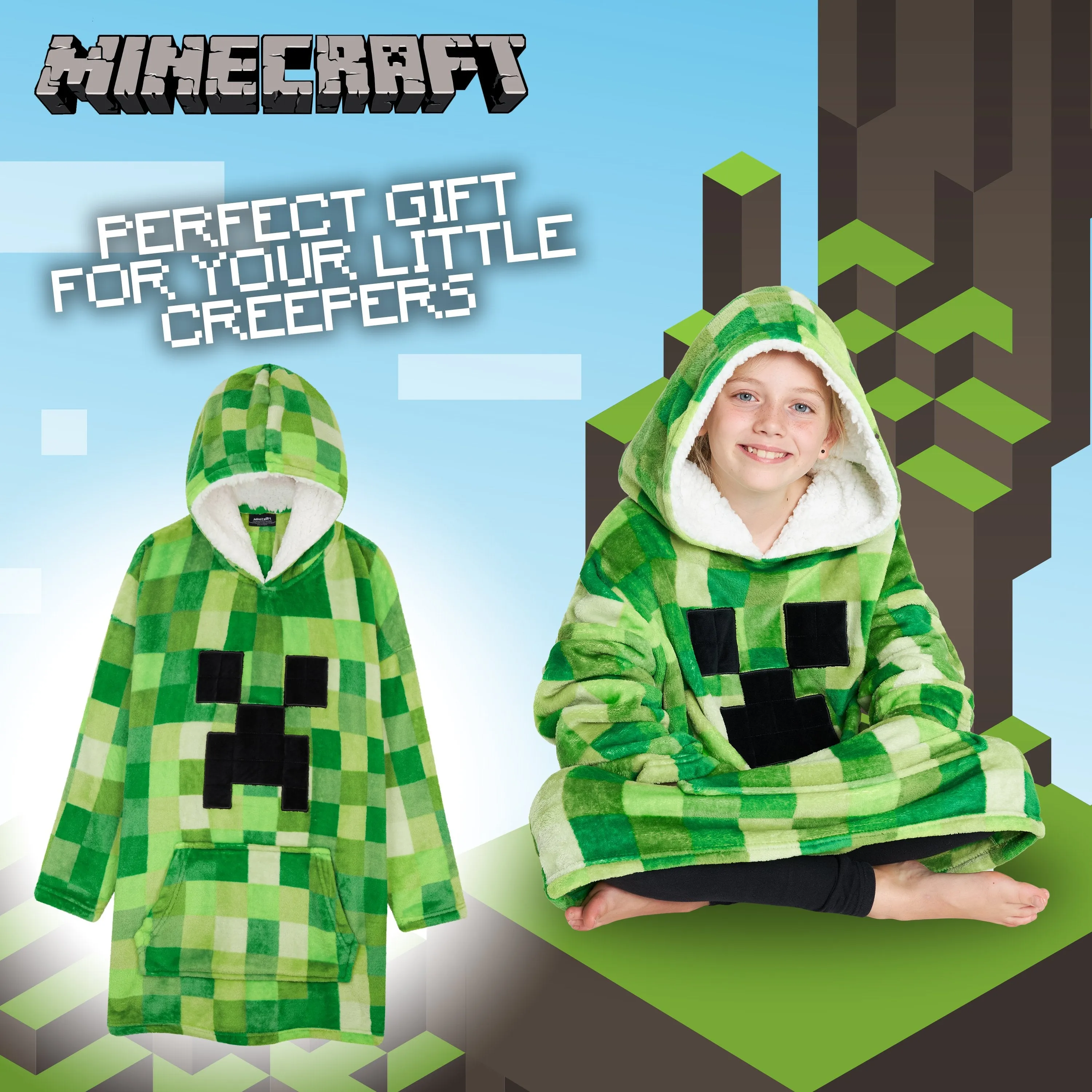 Minecraft Green Hoodie for Kids, Oversized Blanket Hoodie Boys, Minecraft Gifts