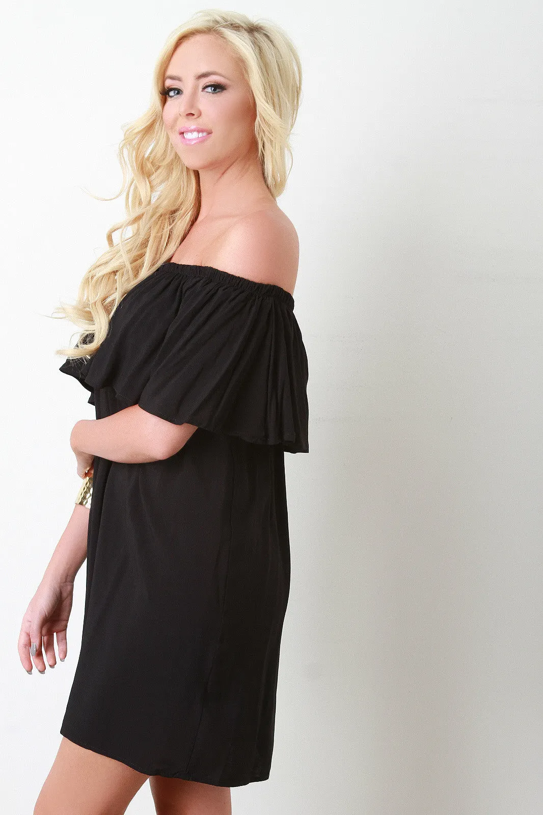 Off The Shoulder Ruffle Shift Dress