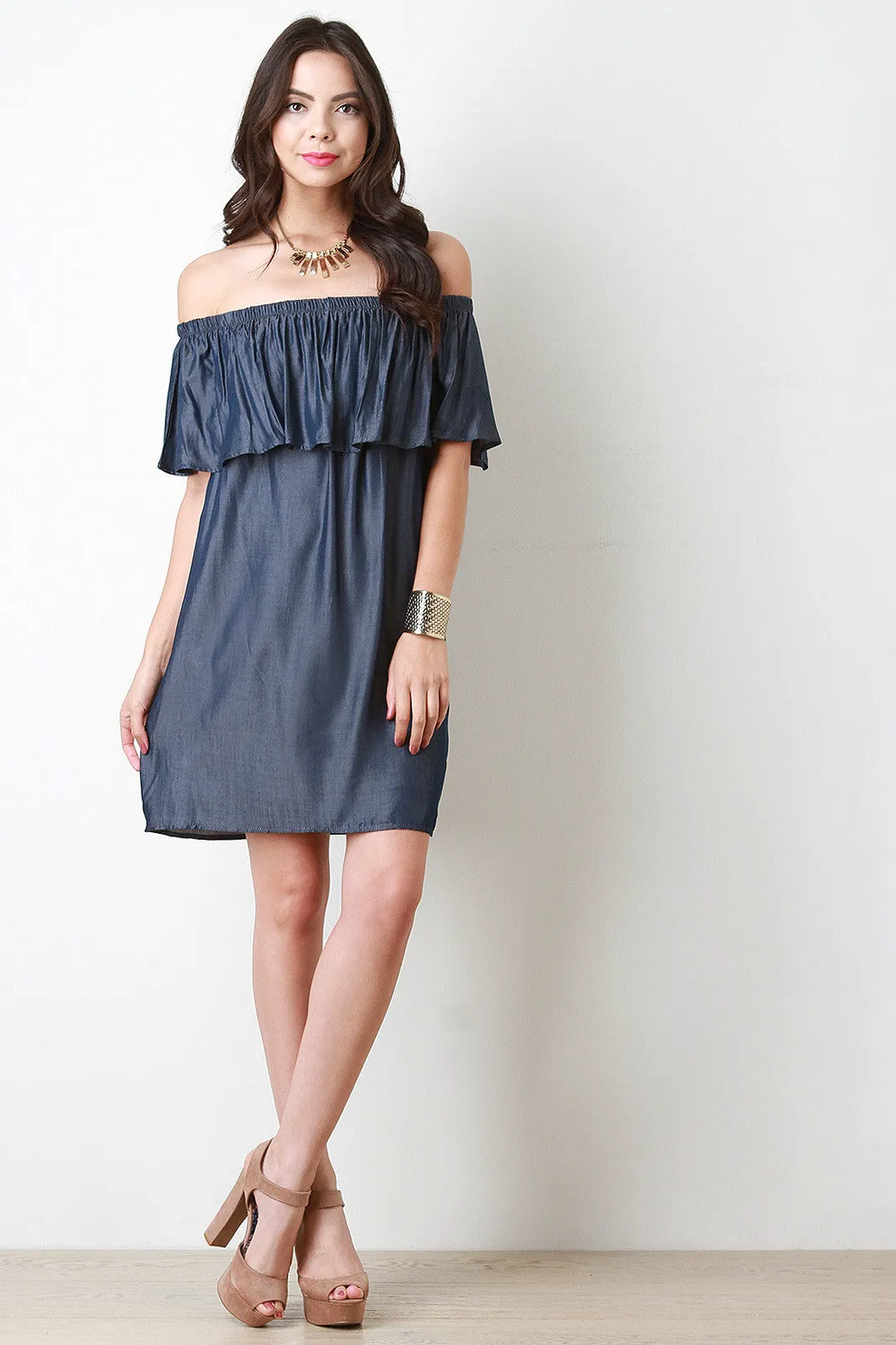 Off The Shoulder Ruffle Shift Dress