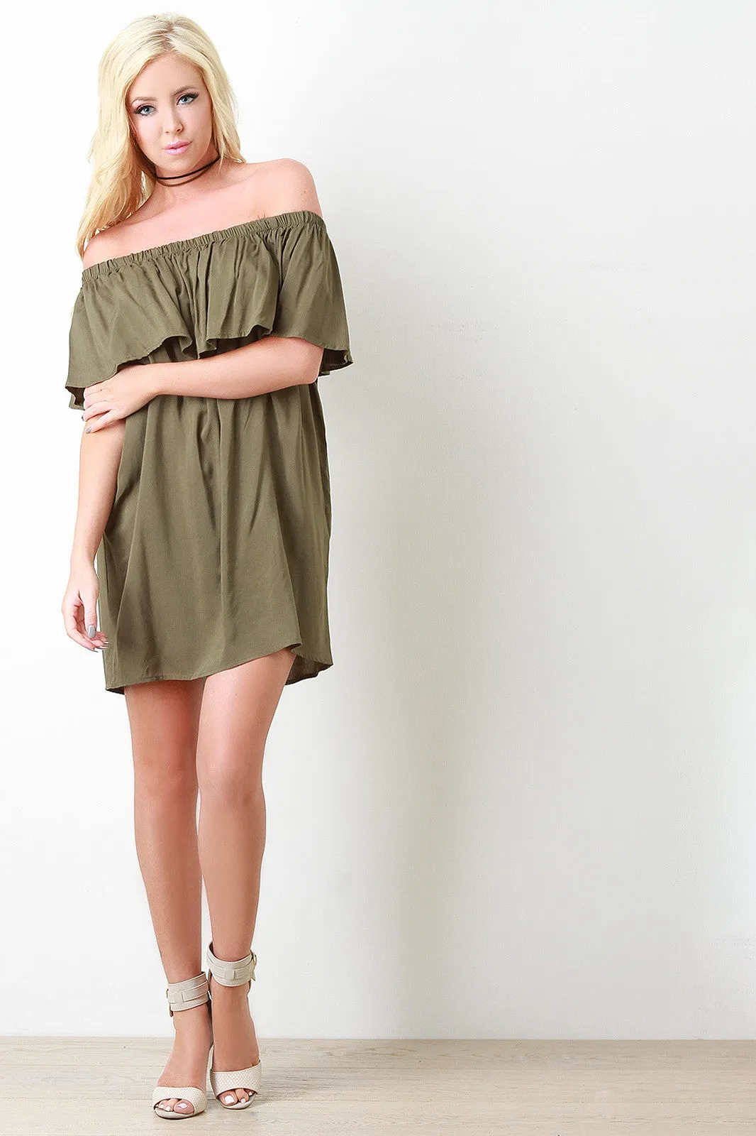 Off The Shoulder Ruffle Shift Dress