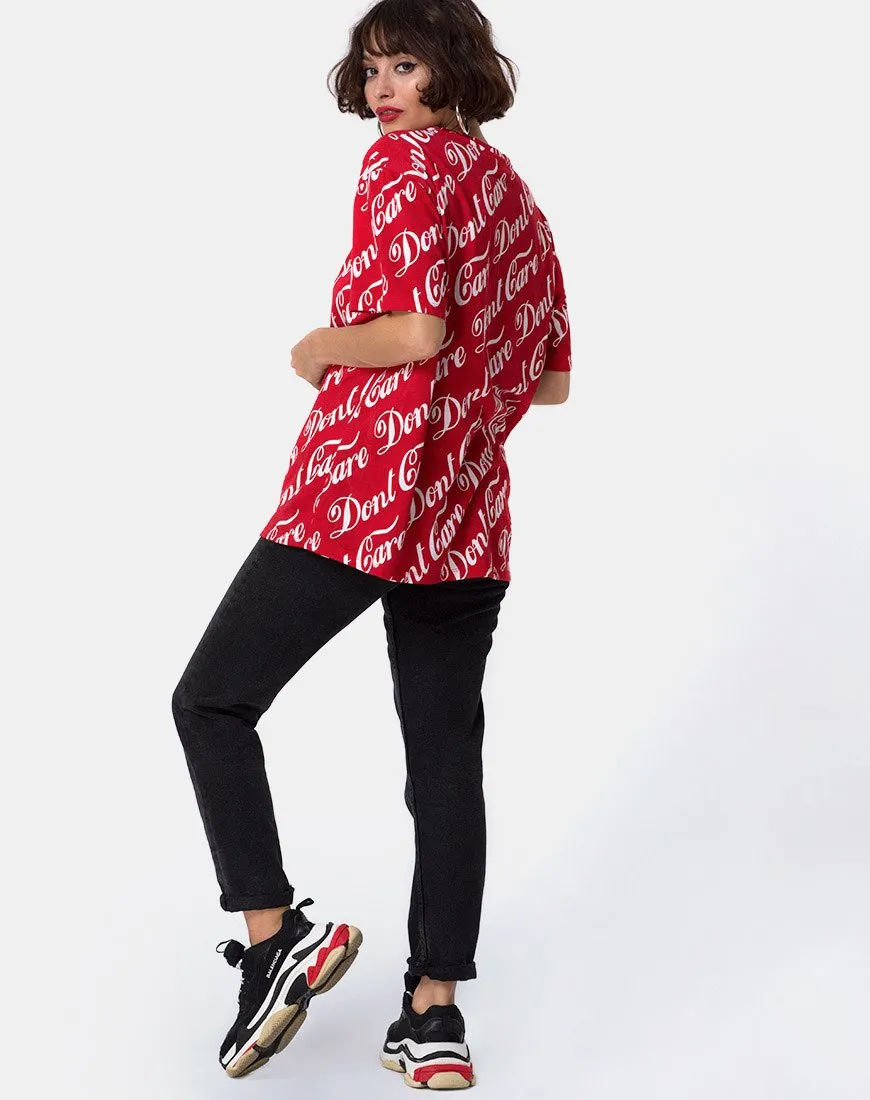 Oversize Basic Tee in Red Don’t Care Full Print