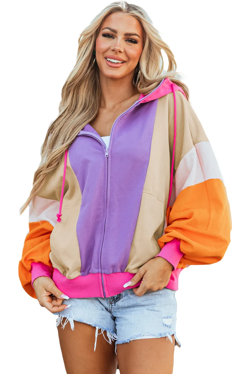 Oversized Patchwork Full Zipped Hoodie