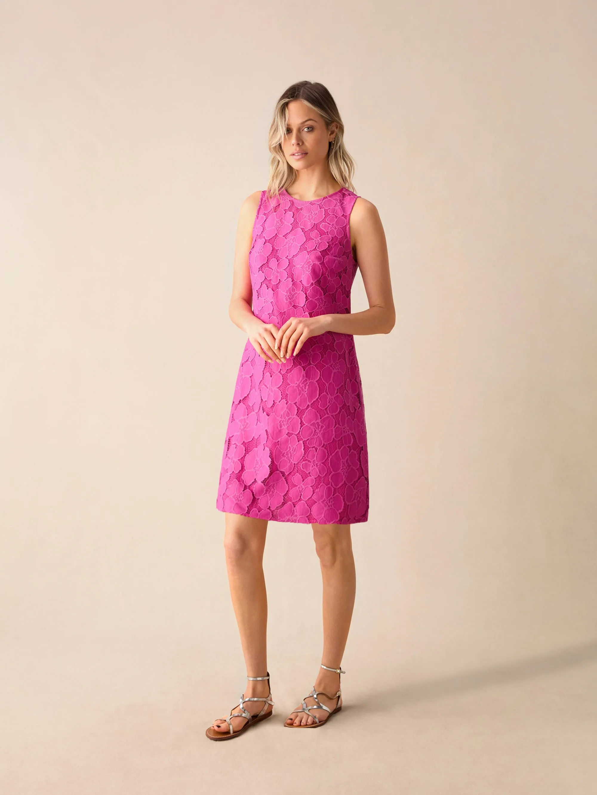 Pink Lace Mini Shift Dress