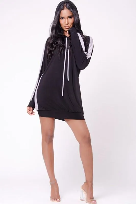 Pipping Detail Hooded Shift Dress