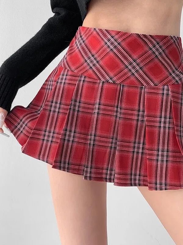 Preppy-style vintage plaid skirt