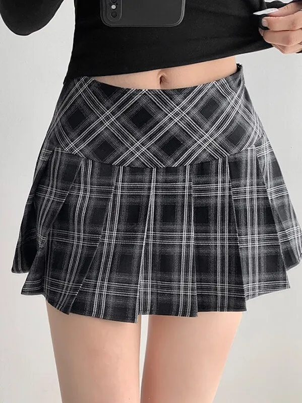 Preppy-style vintage plaid skirt