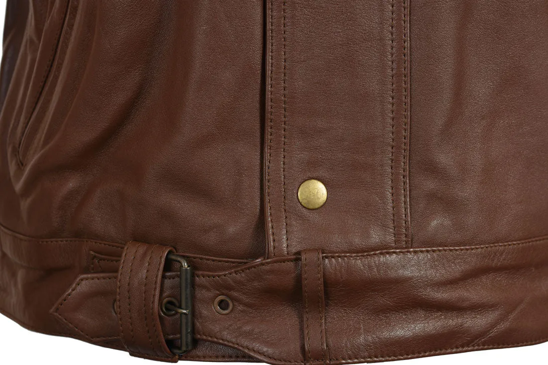 Roadmaster Pure Brown Leather Biker Jacket