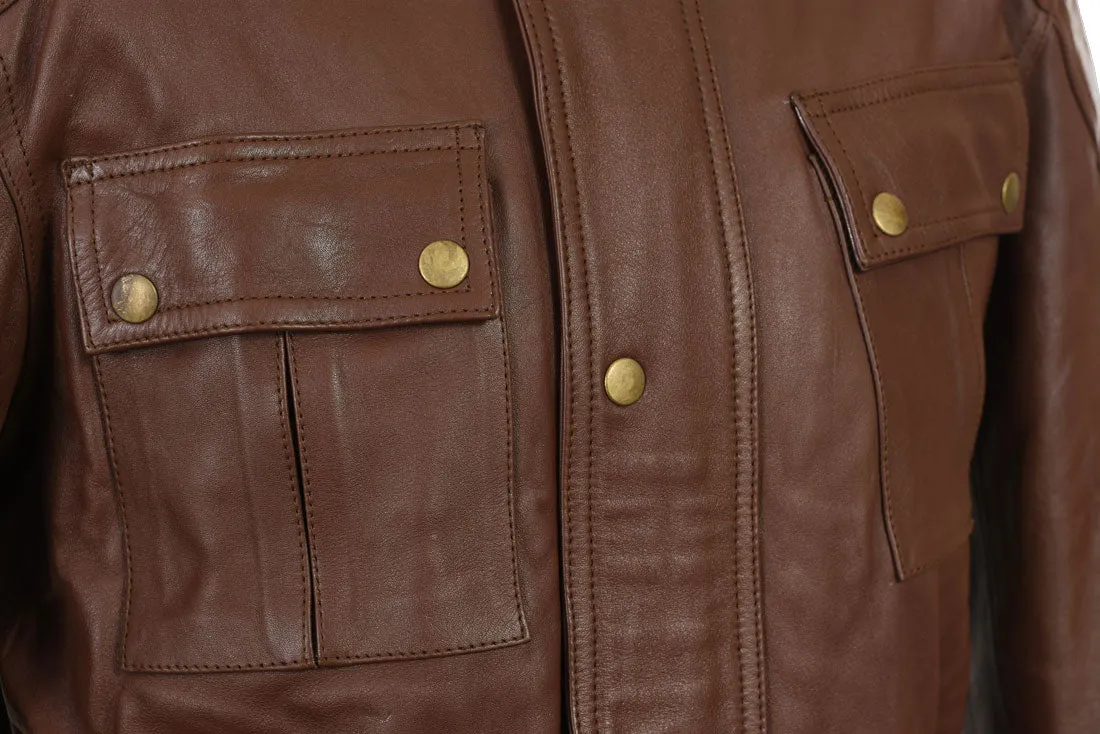 Roadmaster Pure Brown Leather Biker Jacket