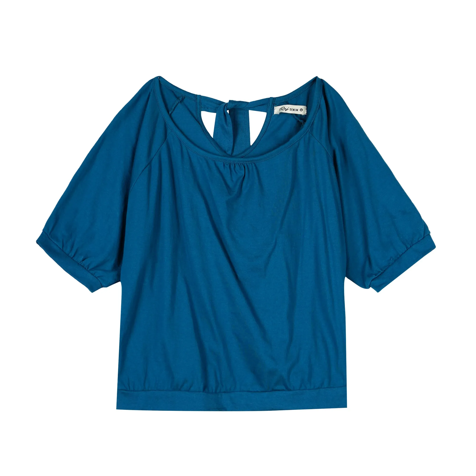 RRJ Basic Tees for Ladies Boxy Fitting Ribbed Fabric Trendy fashion Casual Top Teal Tees for Ladies 144007 (Teal)