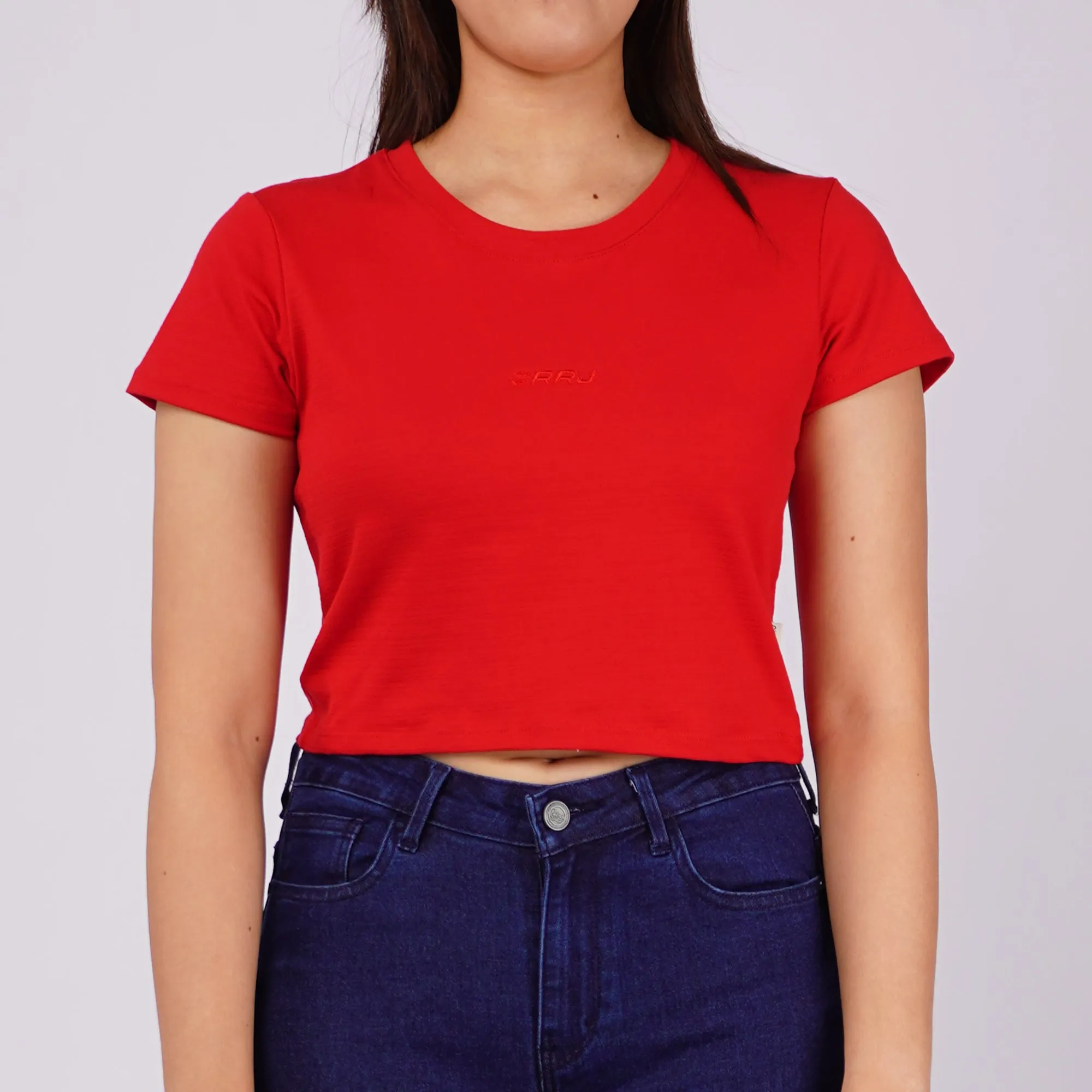 RRJ Ladies Basic Tees Crop Fitting Missed Lycra Fabric 145889 (Red)