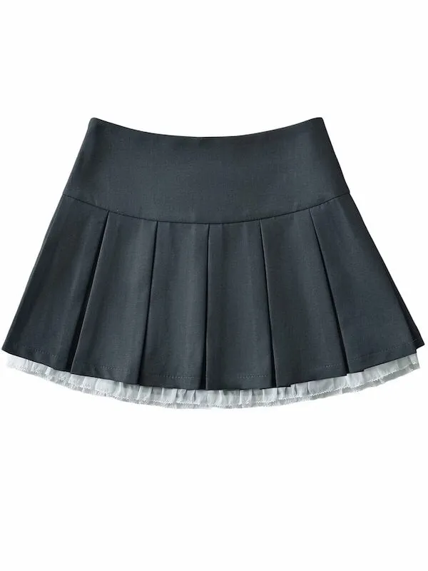 Ruffles patchwork pleated mini skirt