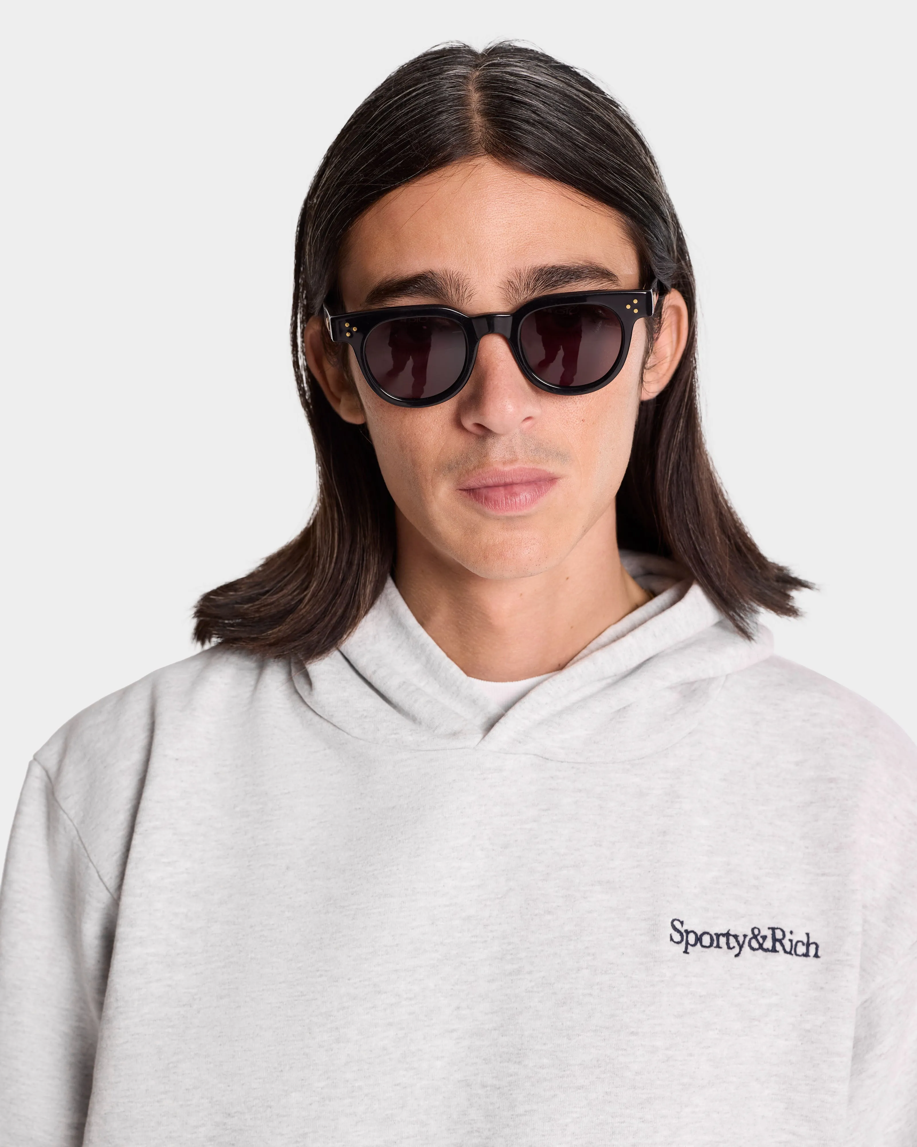 Serif Logo Hoodie - Heather Gray/Navy