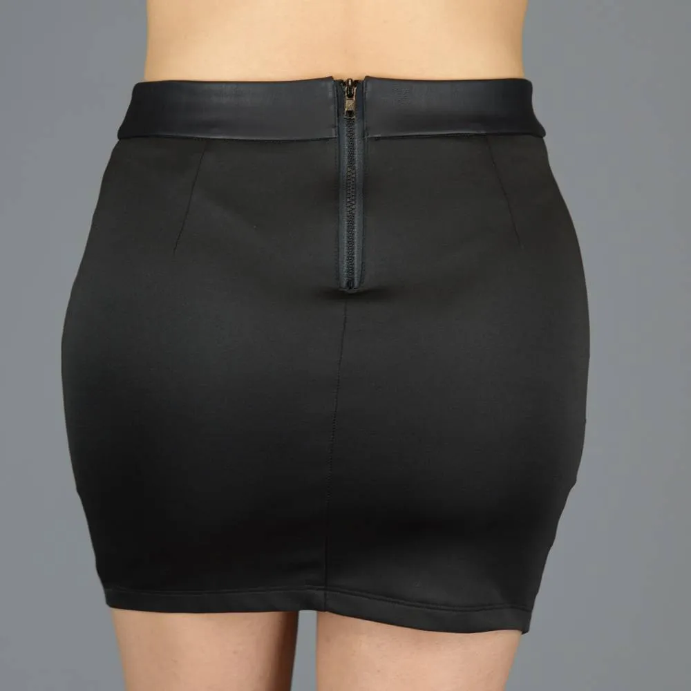 Sexy Stretch Vegan Leather Contour Mini Skirt