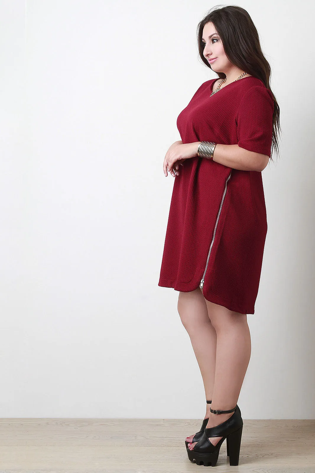 Side Zips Texture Shift Dress