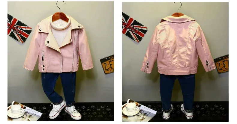 Spring and Autumn Korean Style PU Leather Lapel Fashion Baby Children's Clothing