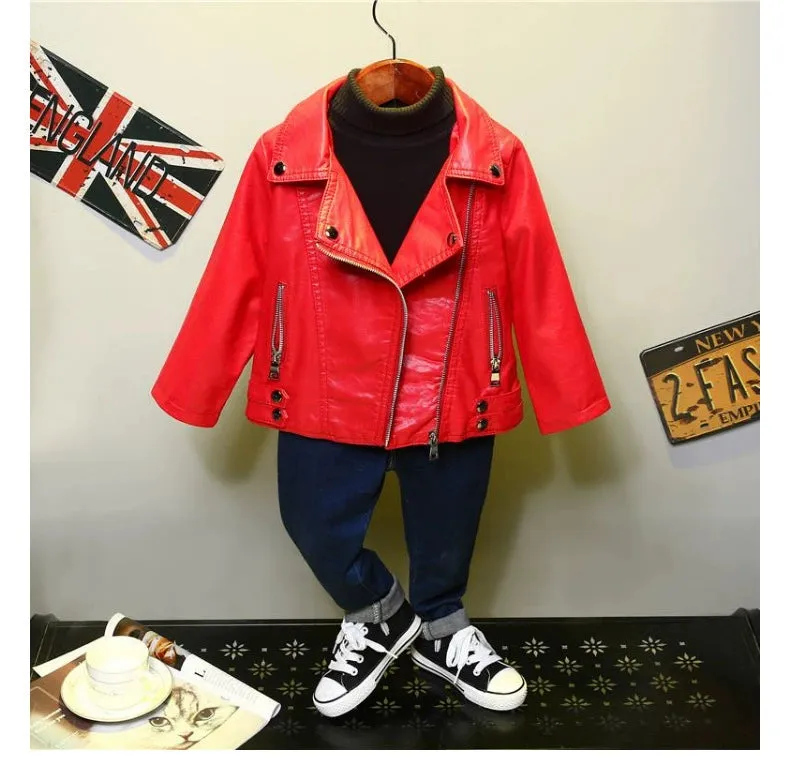 Spring and Autumn Korean Style PU Leather Lapel Fashion Baby Children's Clothing