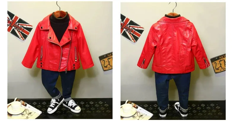 Spring and Autumn Korean Style PU Leather Lapel Fashion Baby Children's Clothing