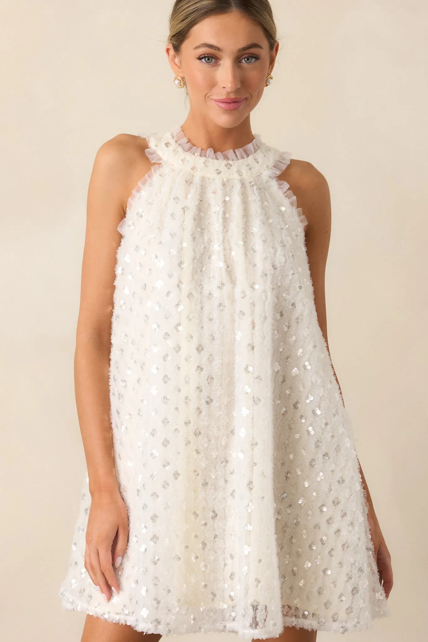 Stardust Journeys Ivory Halter Shift Dress