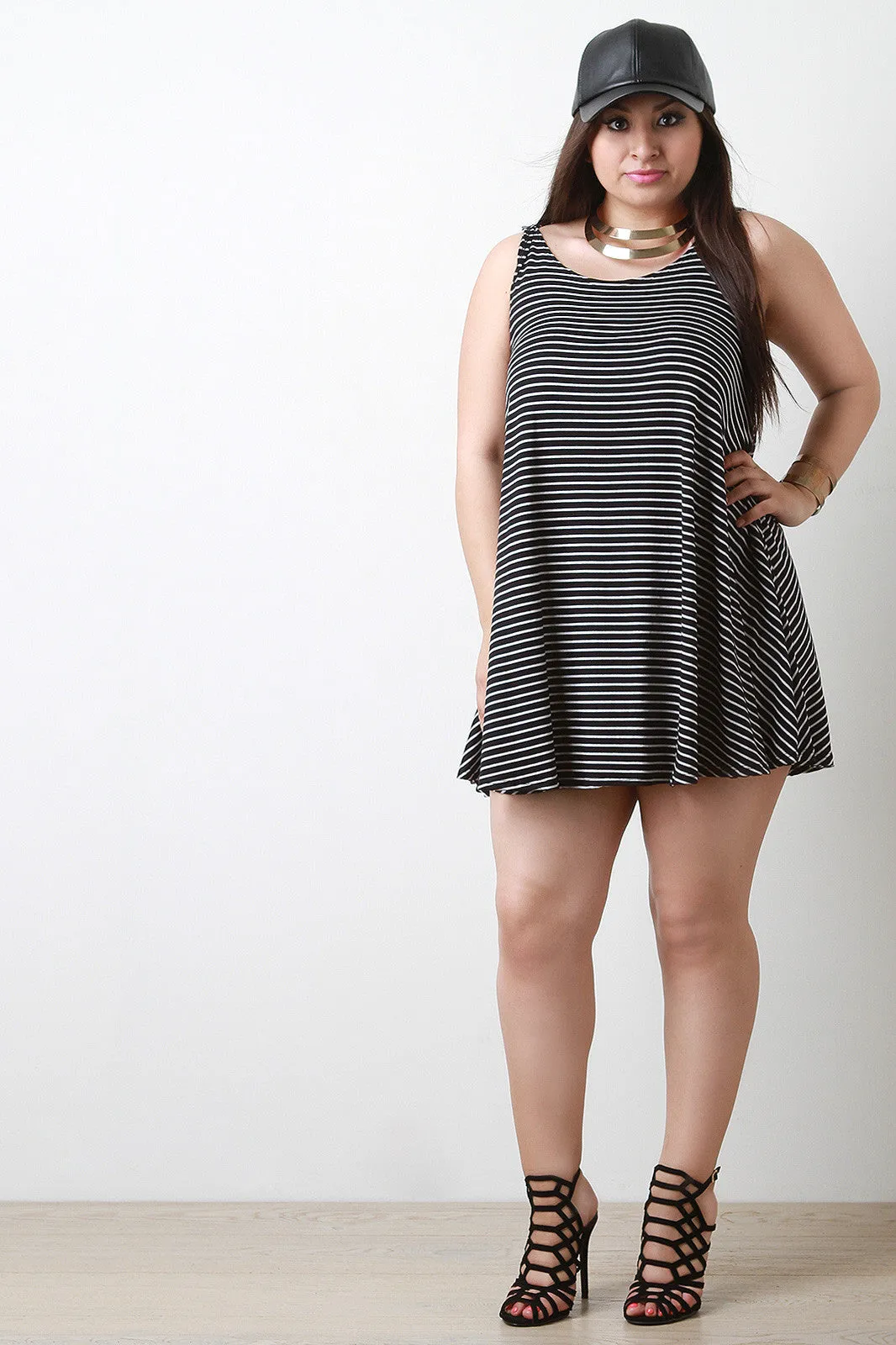 Stripe Sleeveless Flowy Shift Dress