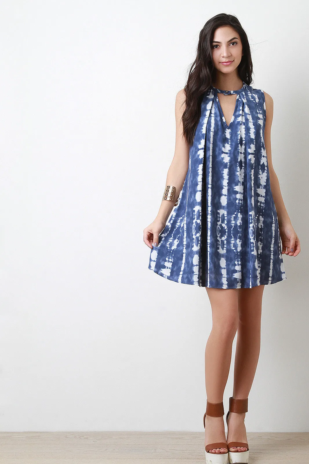 Tie Dye Sleeveless Shift Dress