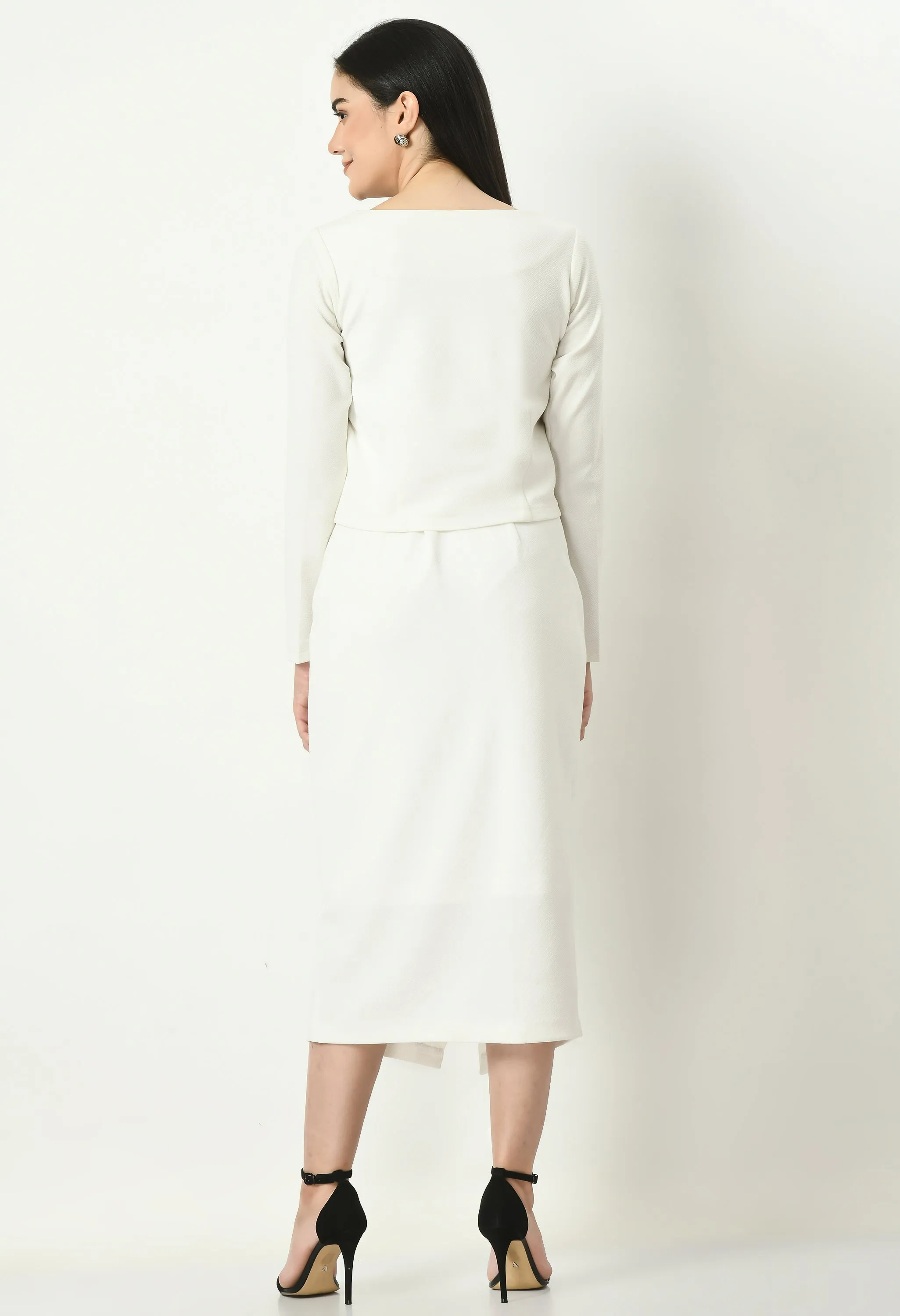 White Euphoria Pencil Midi Skirtwith Front Slit