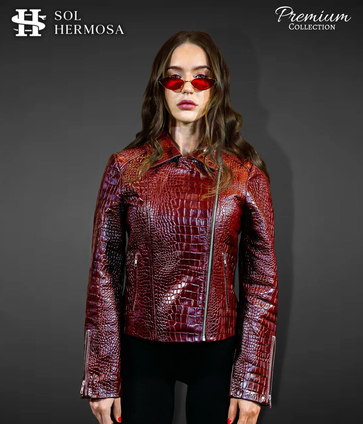 Women's Crocodile Leather Jacket - Athena