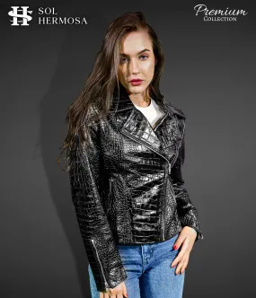 Women's Crocodile Leather Jacket - Athena