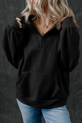 Zip-up Stand Neck Kangaroo Sweatshirt